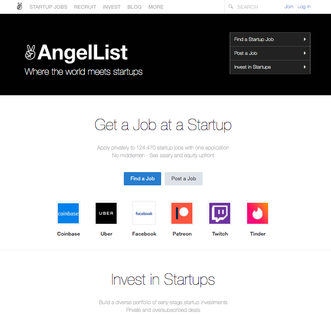 AngelListホーム画面
